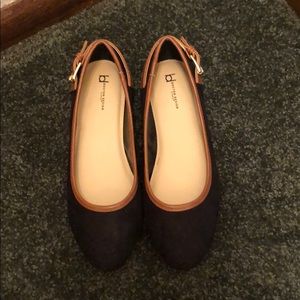 Black Flats With Brown Leather Details